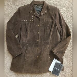 NEW Vintage Terry Lewis Brown Suede Genuine Leather Jacket With Bronze Studs